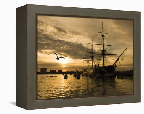 Sunset over the Hard and Hms Warrior, Portsmouth, Hampshire, England, United Kingdom, Europe-Stuart Black-Framed Premier Image Canvas