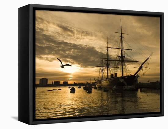 Sunset over the Hard and Hms Warrior, Portsmouth, Hampshire, England, United Kingdom, Europe-Stuart Black-Framed Premier Image Canvas