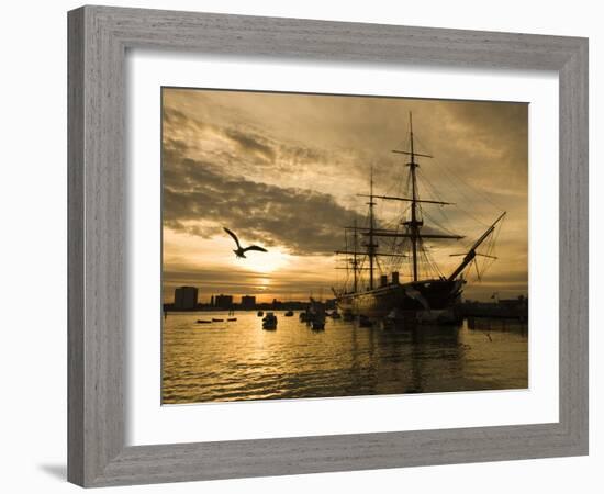 Sunset over the Hard and Hms Warrior, Portsmouth, Hampshire, England, United Kingdom, Europe-Stuart Black-Framed Photographic Print