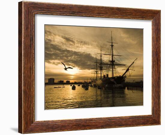 Sunset over the Hard and Hms Warrior, Portsmouth, Hampshire, England, United Kingdom, Europe-Stuart Black-Framed Photographic Print