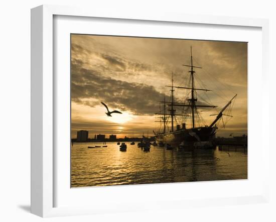 Sunset over the Hard and Hms Warrior, Portsmouth, Hampshire, England, United Kingdom, Europe-Stuart Black-Framed Photographic Print