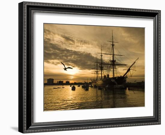 Sunset over the Hard and Hms Warrior, Portsmouth, Hampshire, England, United Kingdom, Europe-Stuart Black-Framed Photographic Print