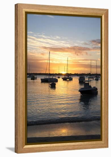 Sunset over the Indian Ocean with Boats in Silhouette on the Calm Water Off the Beach at Gran Baie-Lee Frost-Framed Premier Image Canvas