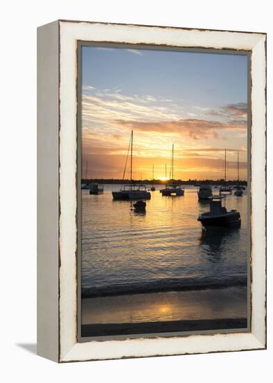 Sunset over the Indian Ocean with Boats in Silhouette on the Calm Water Off the Beach at Gran Baie-Lee Frost-Framed Premier Image Canvas