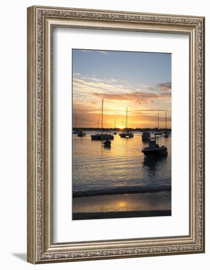 Sunset over the Indian Ocean with Boats in Silhouette on the Calm Water Off the Beach at Gran Baie-Lee Frost-Framed Photographic Print