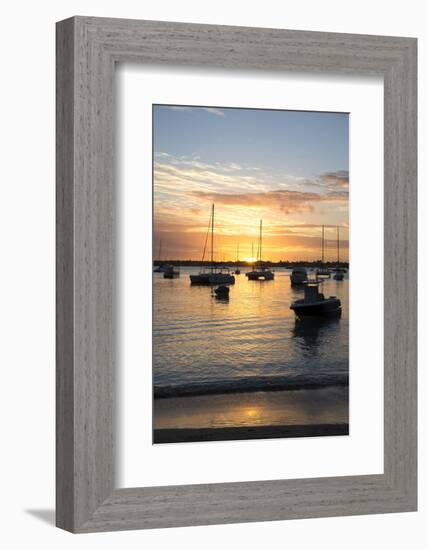 Sunset over the Indian Ocean with Boats in Silhouette on the Calm Water Off the Beach at Gran Baie-Lee Frost-Framed Photographic Print