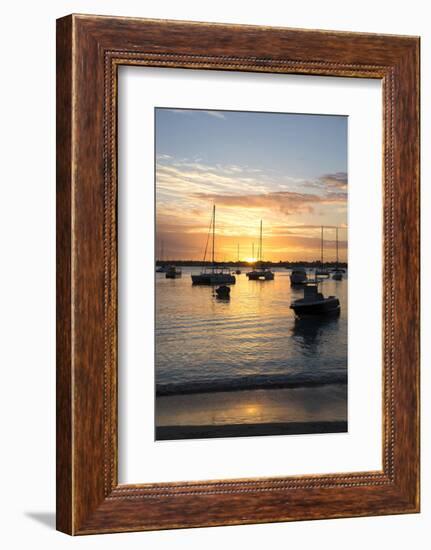 Sunset over the Indian Ocean with Boats in Silhouette on the Calm Water Off the Beach at Gran Baie-Lee Frost-Framed Photographic Print
