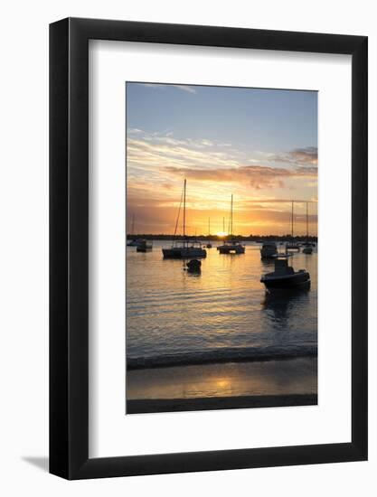 Sunset over the Indian Ocean with Boats in Silhouette on the Calm Water Off the Beach at Gran Baie-Lee Frost-Framed Photographic Print