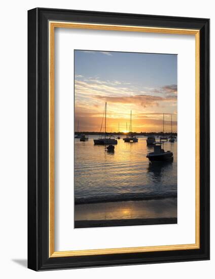 Sunset over the Indian Ocean with Boats in Silhouette on the Calm Water Off the Beach at Gran Baie-Lee Frost-Framed Photographic Print