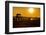 Sunset over the lake near wooden footbridge, Myanmar.-Michele Niles-Framed Photographic Print