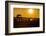 Sunset over the lake near wooden footbridge, Myanmar.-Michele Niles-Framed Photographic Print