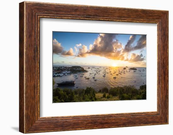 Sunset over the luxury yachts, in the harbour of Gustavia, St. Barth (Saint Barthelemy), Lesser Ant-Michael Runkel-Framed Photographic Print