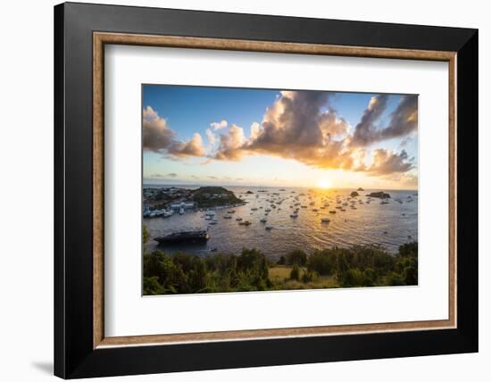 Sunset over the luxury yachts, in the harbour of Gustavia, St. Barth (Saint Barthelemy), Lesser Ant-Michael Runkel-Framed Photographic Print