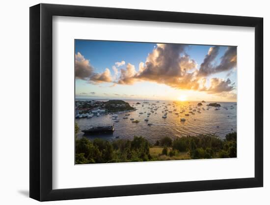 Sunset over the luxury yachts, in the harbour of Gustavia, St. Barth (Saint Barthelemy), Lesser Ant-Michael Runkel-Framed Photographic Print