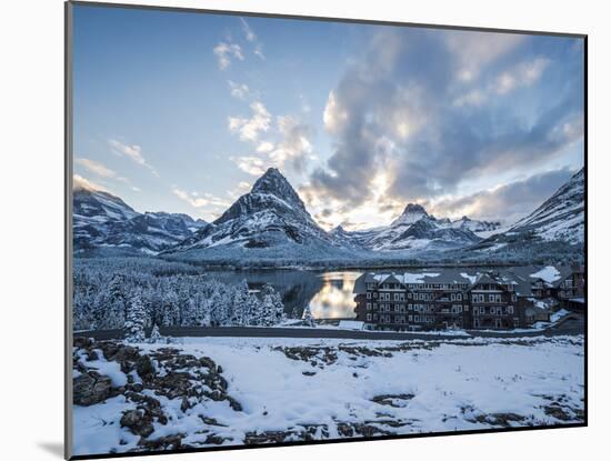 Sunset over the Many Glacier Hotel, Glacier National Park, Montana.-Steven Gnam-Mounted Photographic Print