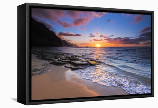 Sunset over the Na Pali Coast from Ke'e Beach, Haena State Park, Kauai, Hawaii, USA-Russ Bishop-Framed Premier Image Canvas