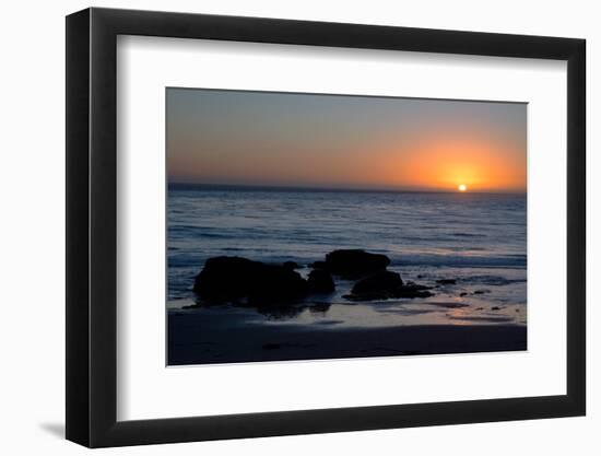 Sunset over the ocean, with rocks in the foreground, San Simeon, California-Ethel Davies-Framed Photographic Print