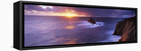 Sunset over the Sea, Land's End, Cornwall, England-null-Framed Premier Image Canvas