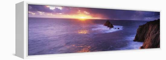 Sunset over the Sea, Land's End, Cornwall, England-null-Framed Premier Image Canvas