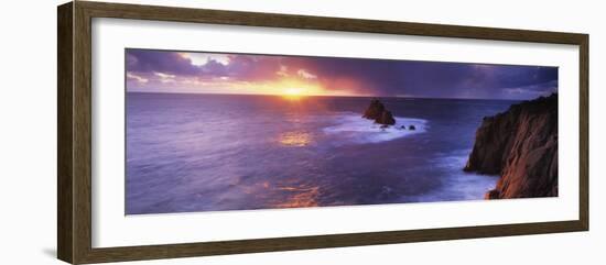 Sunset over the Sea, Land's End, Cornwall, England-null-Framed Photographic Print