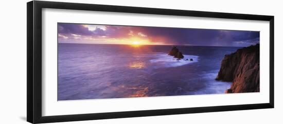 Sunset over the Sea, Land's End, Cornwall, England-null-Framed Photographic Print