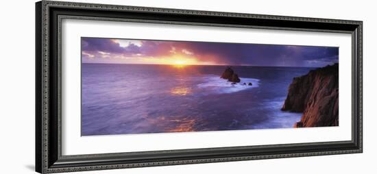 Sunset over the Sea, Land's End, Cornwall, England-null-Framed Photographic Print