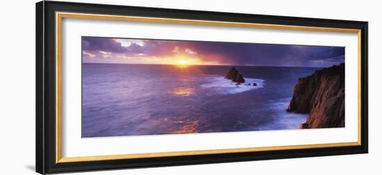 Sunset over the Sea, Land's End, Cornwall, England-null-Framed Photographic Print