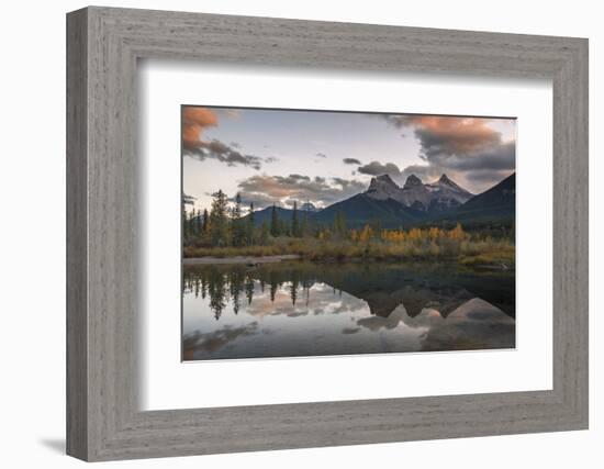 Sunset over Three Sisters in Autumn near Banff National Park, Canmore, Alberta, Canada-Jon Reaves-Framed Photographic Print