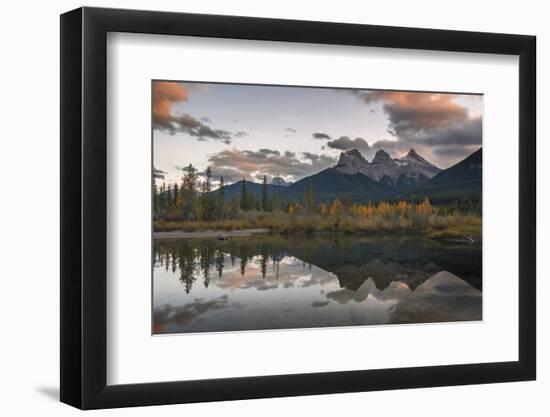 Sunset over Three Sisters in Autumn near Banff National Park, Canmore, Alberta, Canada-Jon Reaves-Framed Photographic Print