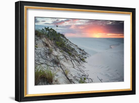 Sunset over Two Lagoons in Brazil's Lencois Maranhenses Sand Dunes-Alex Saberi-Framed Photographic Print