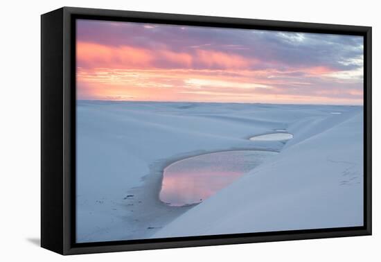 Sunset over Two Lagoons in Lencois Maranhenses National Park-Alex Saberi-Framed Premier Image Canvas