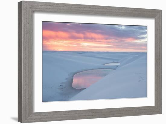 Sunset over Two Lagoons in Lencois Maranhenses National Park-Alex Saberi-Framed Photographic Print