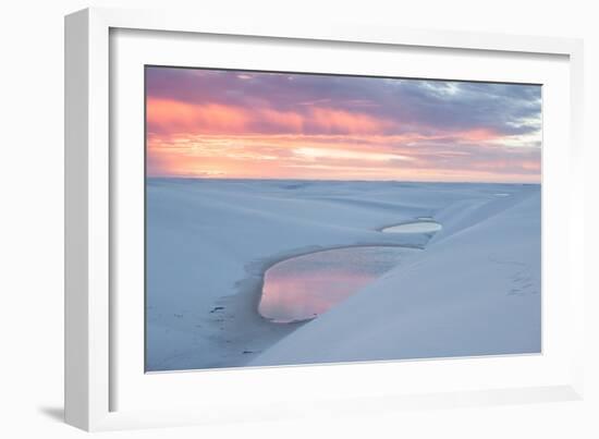 Sunset over Two Lagoons in Lencois Maranhenses National Park-Alex Saberi-Framed Photographic Print