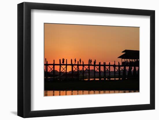 Sunset over U Bein Bridge, Taungthman Lake, U Bein, Amarapura, Myanmar (Burma), Asia-Nathalie Cuvelier-Framed Photographic Print