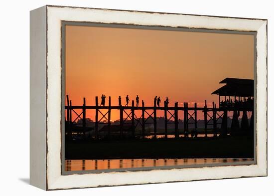 Sunset over U Bein Bridge, Taungthman Lake, U Bein, Amarapura, Myanmar (Burma), Asia-Nathalie Cuvelier-Framed Premier Image Canvas