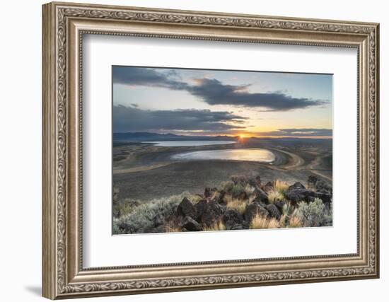 Sunset over Warner Lakes Wetlands, seen from Hart Mountain National Antelope Refuge,, Oregon-Alan Majchrowicz-Framed Photographic Print