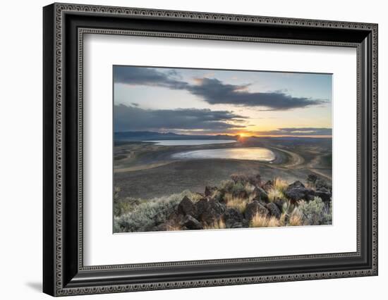 Sunset over Warner Lakes Wetlands, seen from Hart Mountain National Antelope Refuge,, Oregon-Alan Majchrowicz-Framed Photographic Print