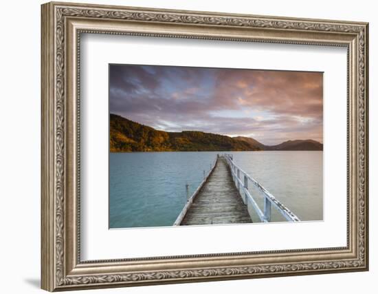 Sunset over Wharf in Idyllic Kenepuru Sound, Marlborough Sounds, South Island, New Zealand-Doug Pearson-Framed Photographic Print