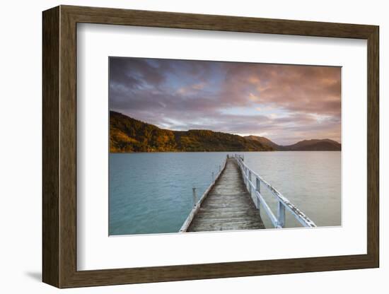 Sunset over Wharf in Idyllic Kenepuru Sound, Marlborough Sounds, South Island, New Zealand-Doug Pearson-Framed Photographic Print