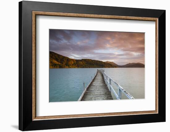 Sunset over Wharf in Idyllic Kenepuru Sound, Marlborough Sounds, South Island, New Zealand-Doug Pearson-Framed Photographic Print