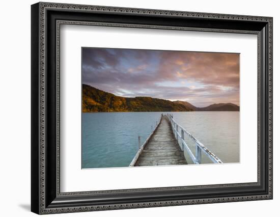 Sunset over Wharf in Idyllic Kenepuru Sound, Marlborough Sounds, South Island, New Zealand-Doug Pearson-Framed Photographic Print