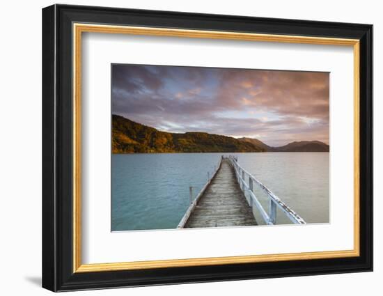 Sunset over Wharf in Idyllic Kenepuru Sound, Marlborough Sounds, South Island, New Zealand-Doug Pearson-Framed Photographic Print