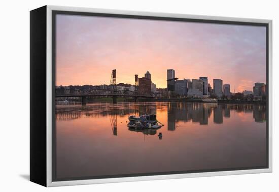 Sunset over Willamette River in Portland-jpldesigns-Framed Premier Image Canvas