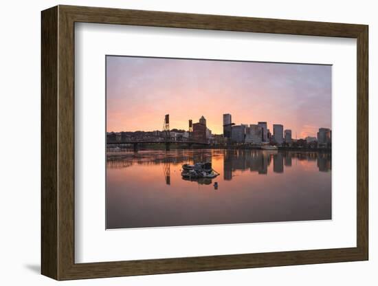 Sunset over Willamette River in Portland-jpldesigns-Framed Photographic Print