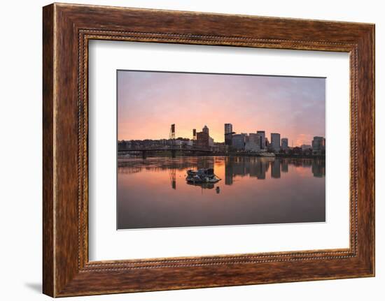 Sunset over Willamette River in Portland-jpldesigns-Framed Photographic Print