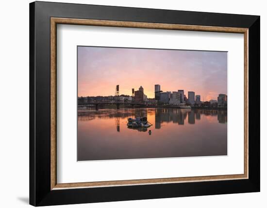 Sunset over Willamette River in Portland-jpldesigns-Framed Photographic Print