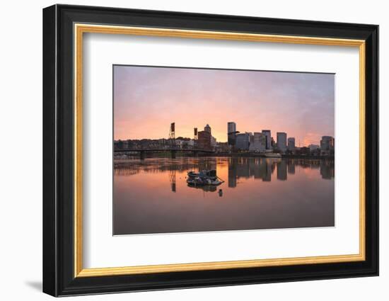 Sunset over Willamette River in Portland-jpldesigns-Framed Photographic Print