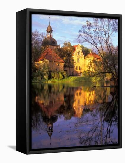 Sunset Rays on Straupe Castle and Reflection Pond, Gauja National Park, Latvia-Janis Miglavs-Framed Premier Image Canvas