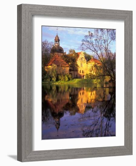 Sunset Rays on Straupe Castle and Reflection Pond, Gauja National Park, Latvia-Janis Miglavs-Framed Photographic Print