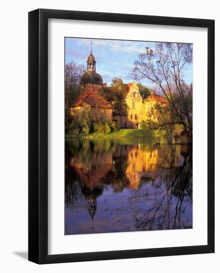 Sunset Rays on Straupe Castle and Reflection Pond, Gauja National Park, Latvia-Janis Miglavs-Framed Photographic Print